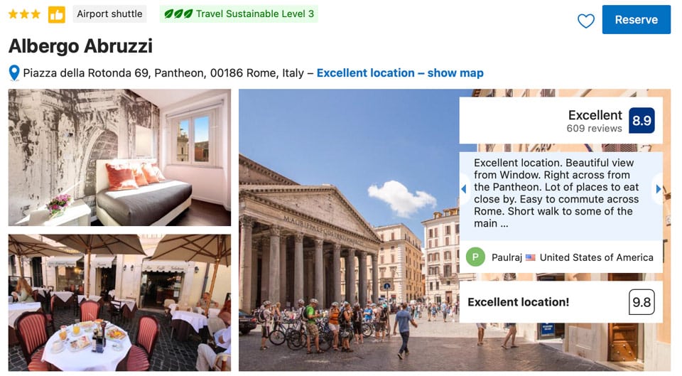 Albergo Abruzzi opposite the Pantheon