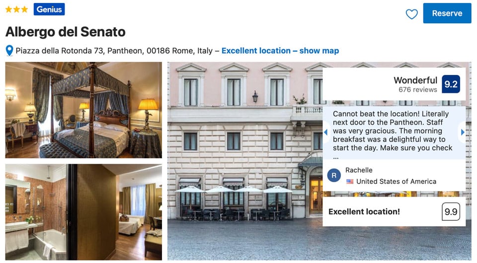 Albergo del Senato beside the Pantheon in Rome