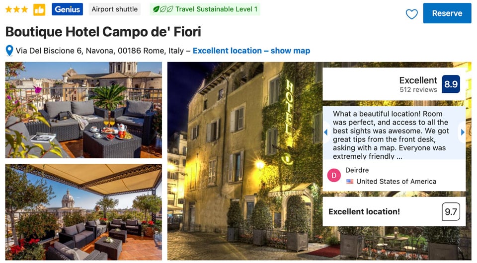 Rooftop terrace at Boutique Hotel Campo de' Fiori