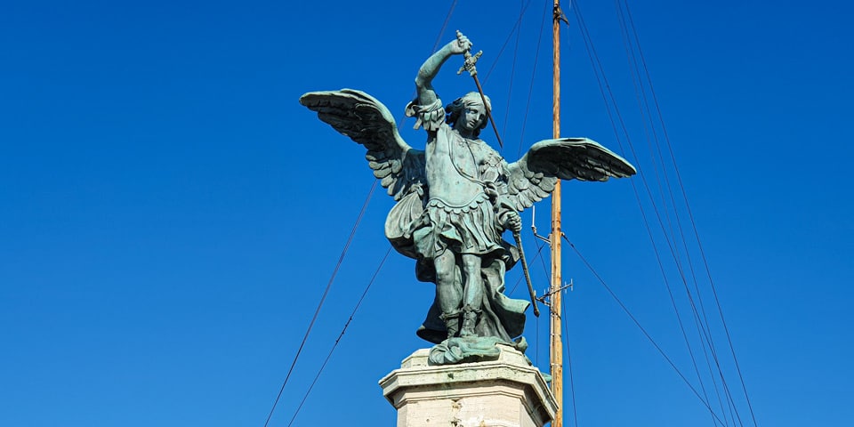 Bronze statue of the Archangel Michael on top of Castel Sant'Angelo Rome Bronze statue of the Archangel Michael on top of Castel Sant'Angelo Rome