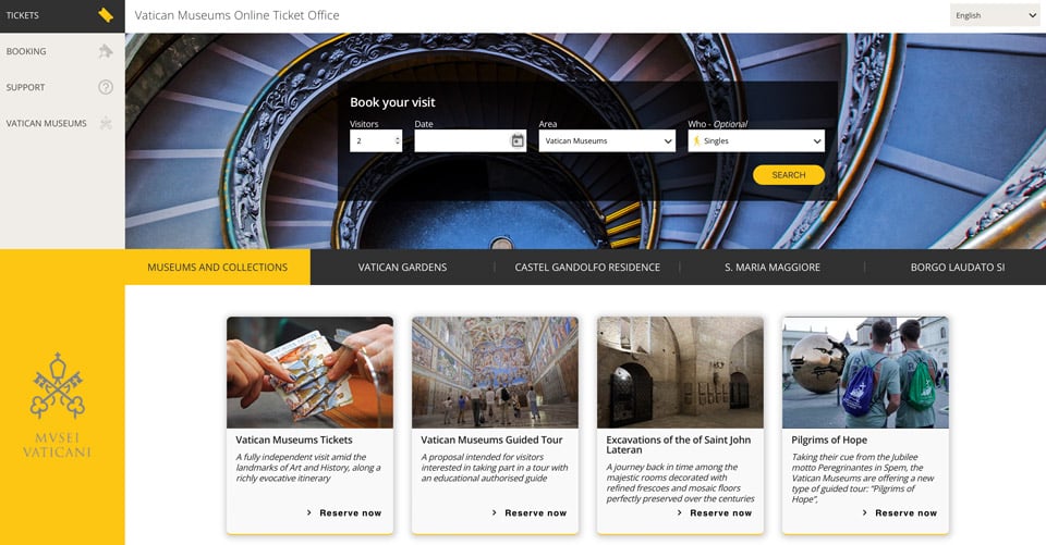 Choose the area of the Vatican Museums and the option Singles
