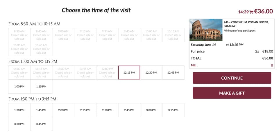 Choosing a time slot to visit the Colosseum