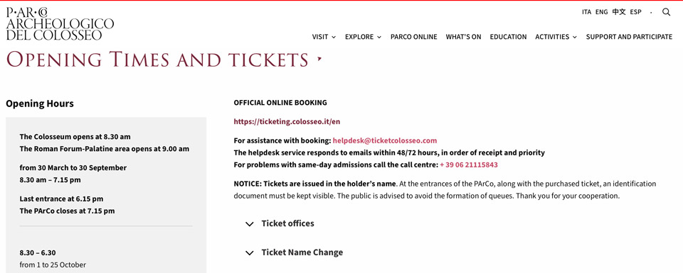 Colosseum tickets official website