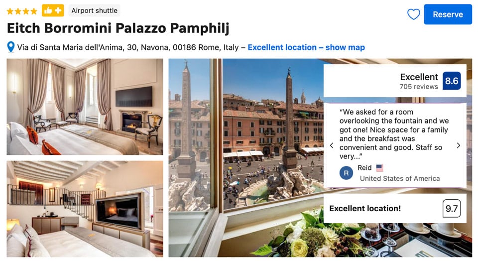 Eitch Borromini Palazzo Pamphilj best hotel in Rome with the view of Navona Square