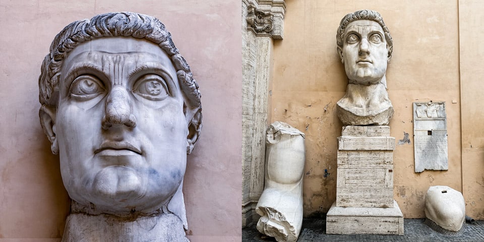 Marble head and hand fragments from the Colossus of Constantine