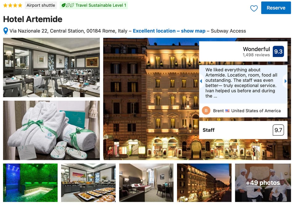 Hotel Artemide near Termini Station