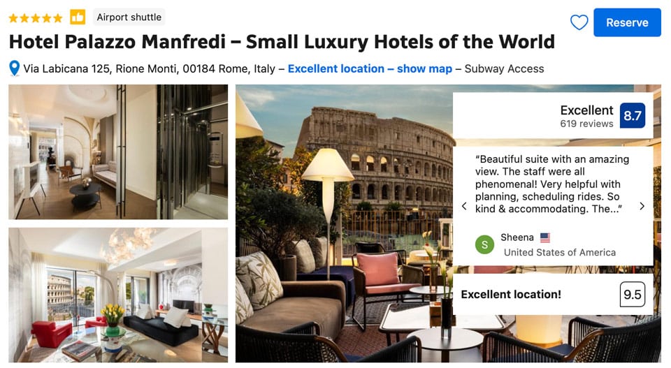 Palazzo Manfredi best hotel in Rome with the view of Colosseum