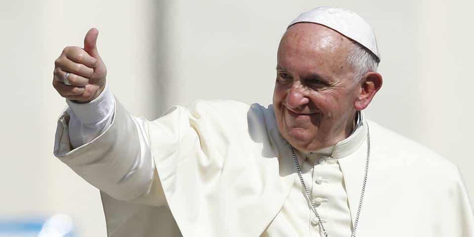 Happy Pope Francis at the audience in Vatican