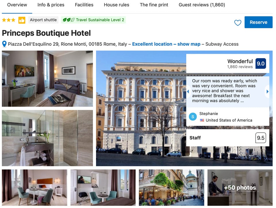 Princeps Boutique Hotel near Termini Station Rome