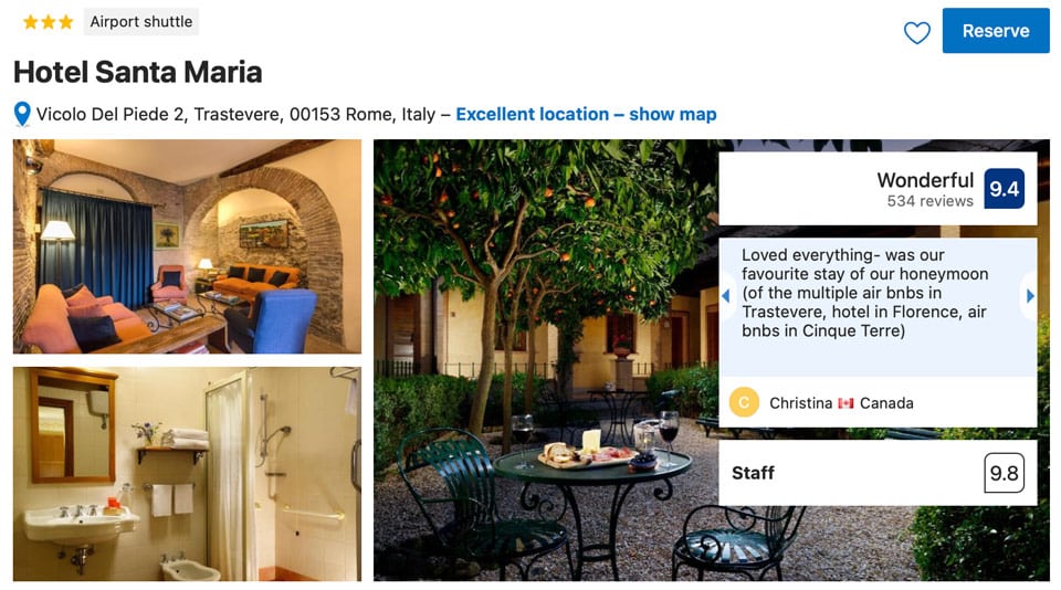 Orange-tree courtyard at Hotel Santa Maria in Trastevere