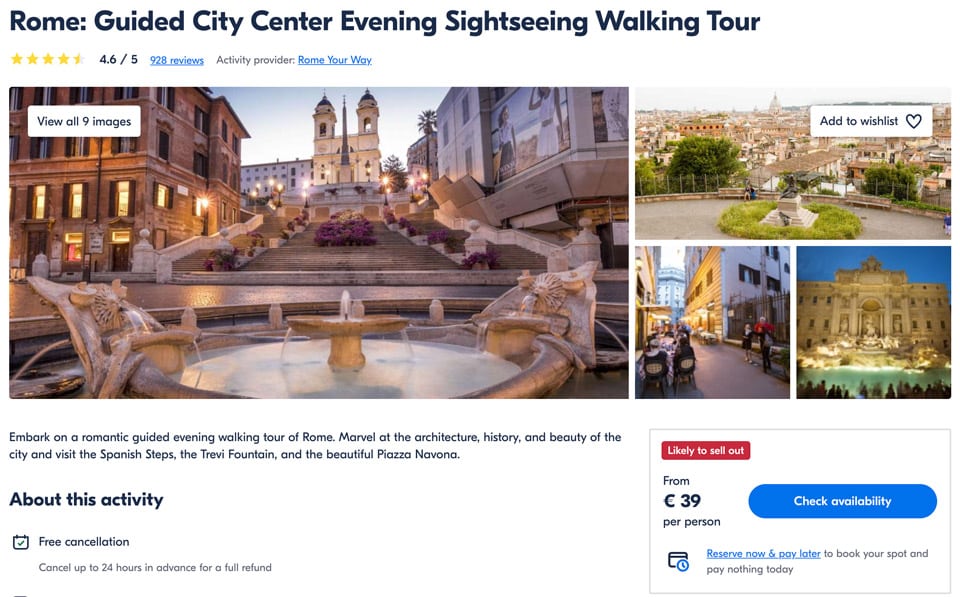 Spanish Steps Rome Guided City Centre Evening Sightseeing Walking Tour
