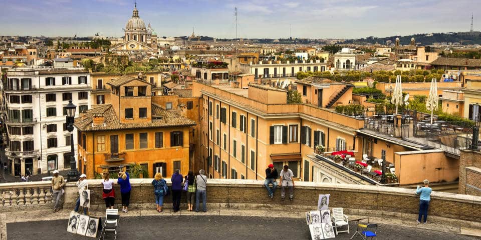 Spanish Steps in Rome city view from top