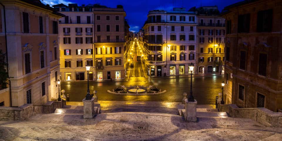 Spanish Steps in Rome panoramic night view