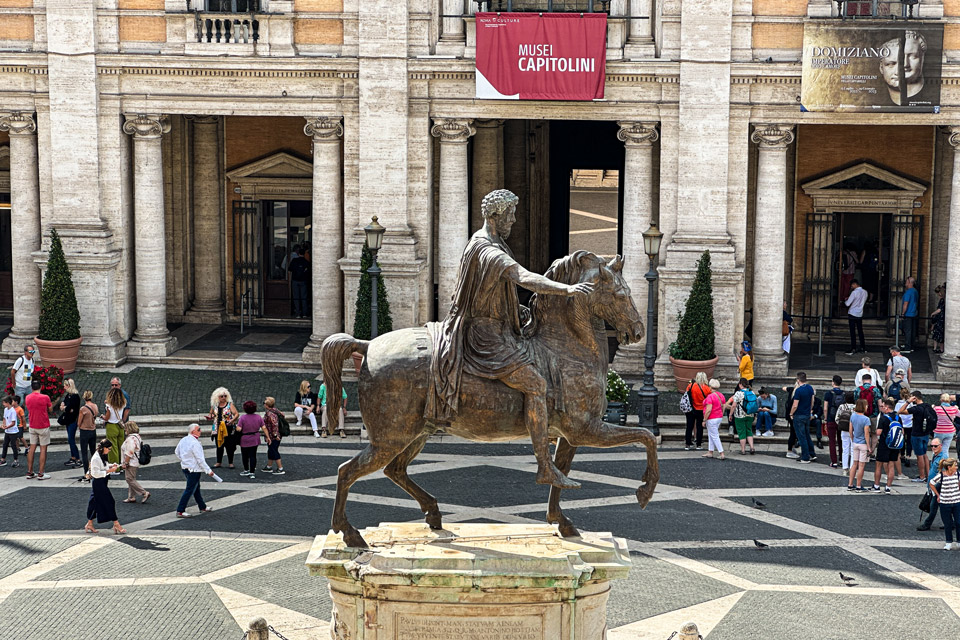 The Bronze Statue of Marcus Aurelius view from Palazzo Nuovo Capitoline Museums