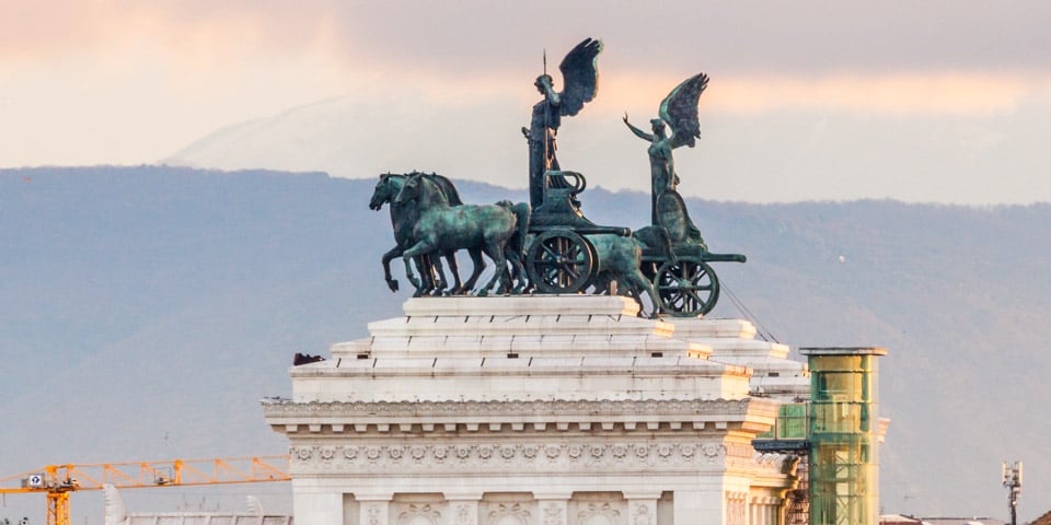 The Chariots called Quadrigae on the Roof Altar of The Fatherland Rome Italy