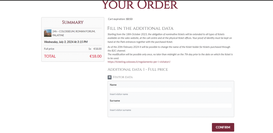 Tickets to the Colosseum purchase process