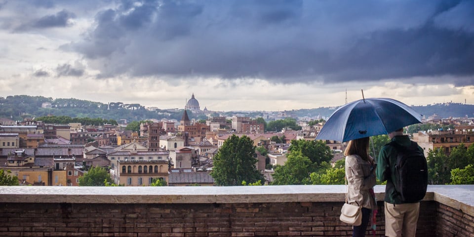 Tourists enjoying sunset on the Aventine observation deck