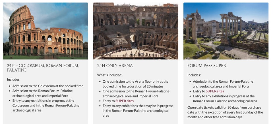 Types of Colosseum Tickets for Individual Visitors