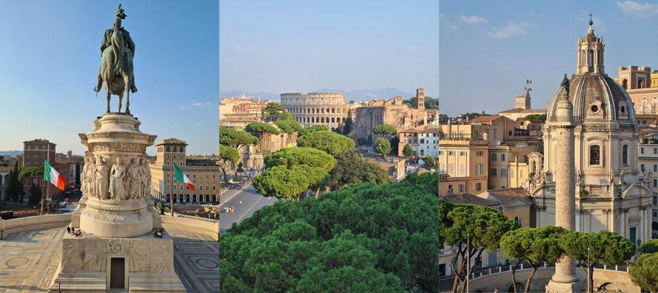 Views of Rome from the free viewing platform at the Altar of the Fatherland