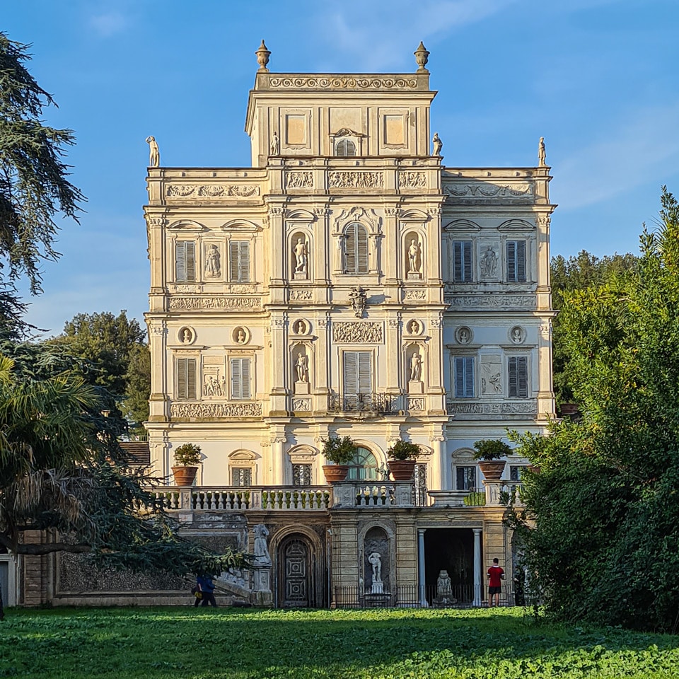 Decorated front façade of the Casino del Bel Respiro in Villa Doria Pamphilj