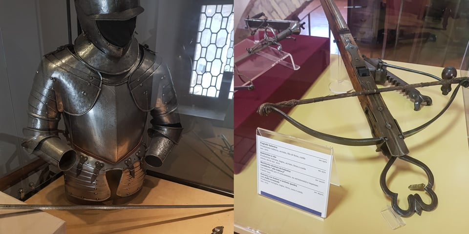 Plate armour and medieval crossbows in the armoury of Castel Sant'Angelo, Rome