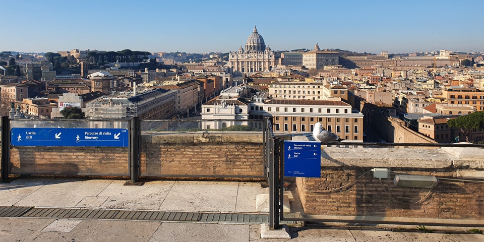 View of St Peter's Basilica dome from the terrace of Castel Sant'Angelo, Rome