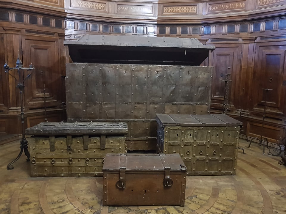 Treasury Room with iron-bound chests where popes kept the Church treasure, Castel Sant'Angelo, Rome