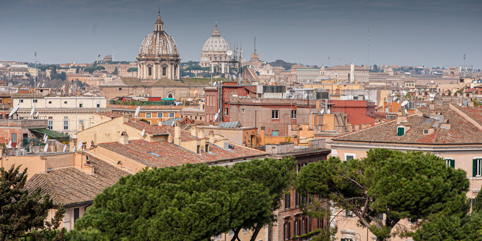 distant shot of St Peter's dome View from the Steps of Ara Coeli