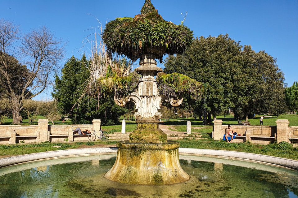 Fontana del Giglio in Villa Doria Pamphilj on a sunny winter day