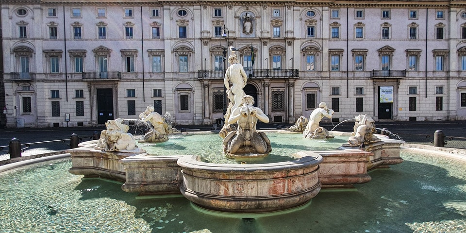 Fountain of the Moor Piazza Navona side view Palazzo Pamphilj