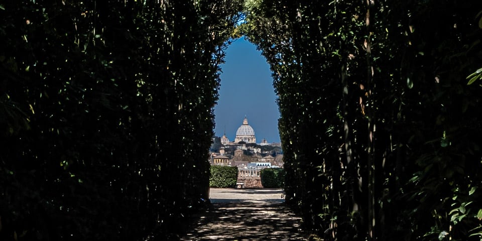 knights of malta keyhole garden hedge and dome of st peter's cathedral