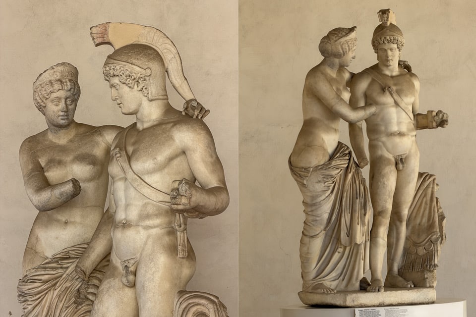 Roman marble statue group of Mars and Venus (c. AD 170) from Ostia, National Roman Museum, Baths of Diocletian, Rome