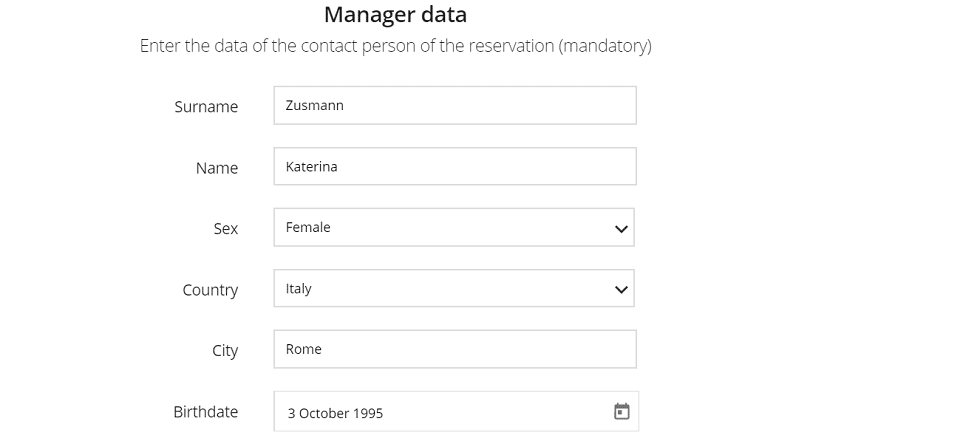 Personal info fill out while purchasing the tickets to the Vatican Museums online