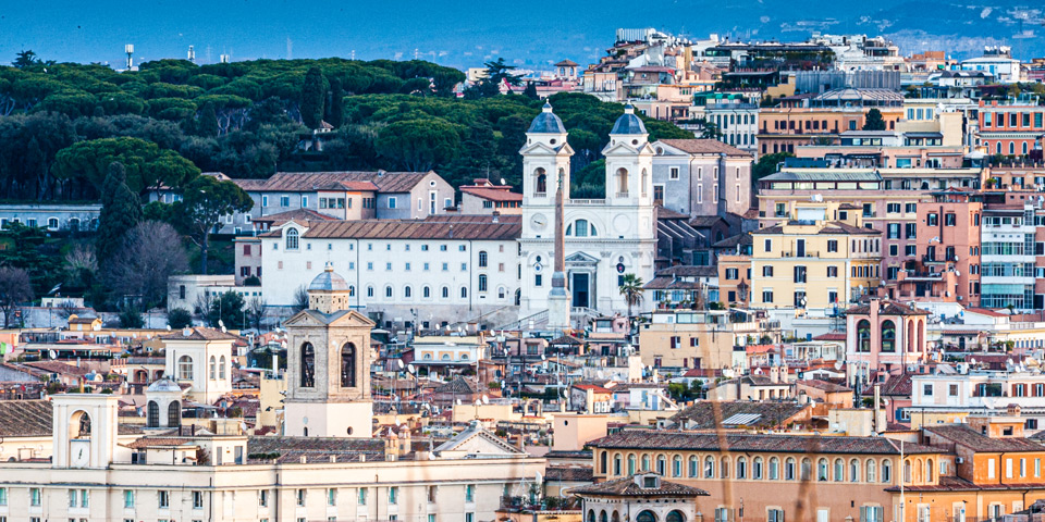 Trinità dei Monti and its obelisk seen from Piazzale Garibaldi