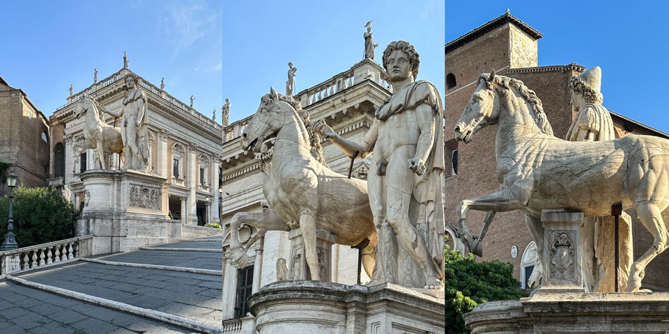  statues of Castor and Pollux Dioscuri fabled twin sons of Zeus Capitoline Hill Rome