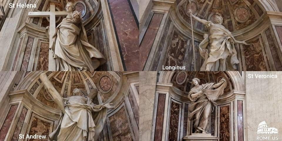 Statues of saints Helena, Andrew, Longinus, Veronica in St Peter's church Vatican City